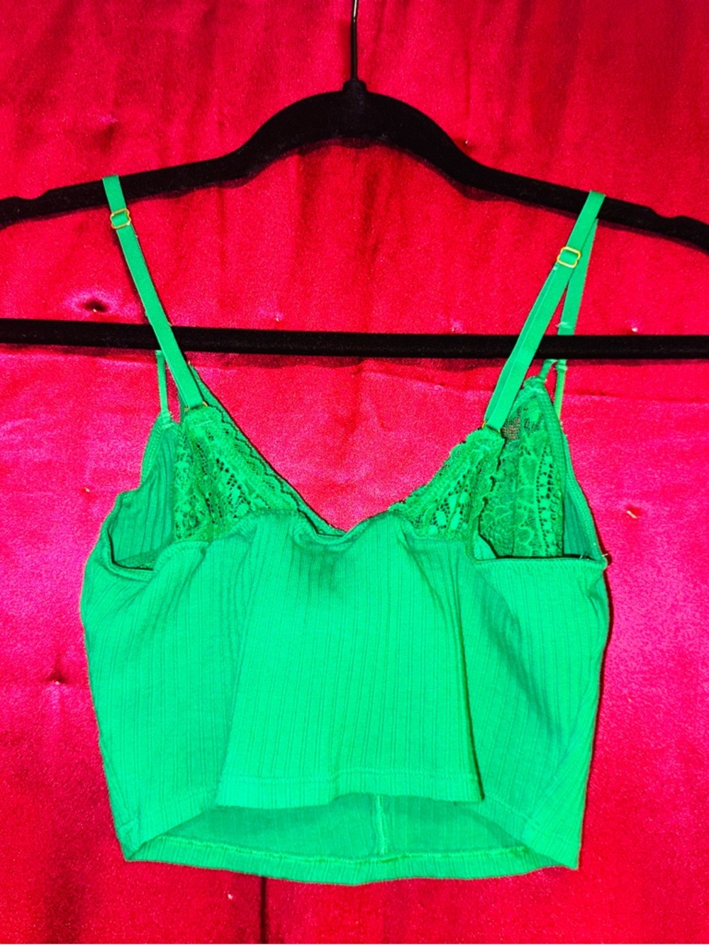 👑 like new aerie Green Ribbed Lace Trim Camisole size small - Picture 2 of 7